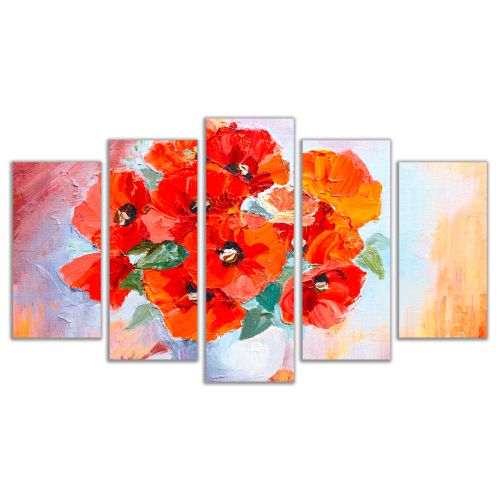 0292 Wall art decoration (set of 5 pieces) Poppies