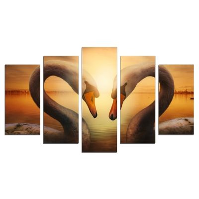 0641 Картина-пано от 5 части Лебеди