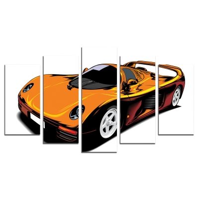 0716 Картина-пано от 5 части Оранжев автомобил