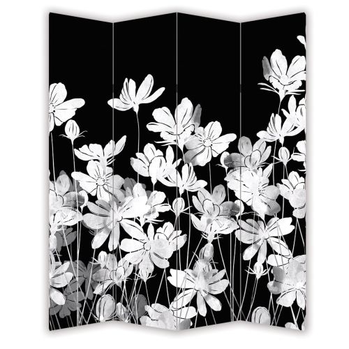 Decorative screen for room with abstract flowers black and white