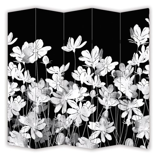 Room divider with abstract flowers in black and white