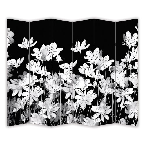 Screen for room with abstract flowers in black and white