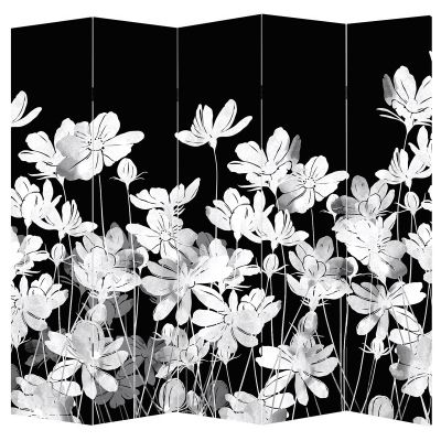 P0711 Декоративен параван Нежни бели цветя на черен фон (3, 4 , 5 или 6 части)