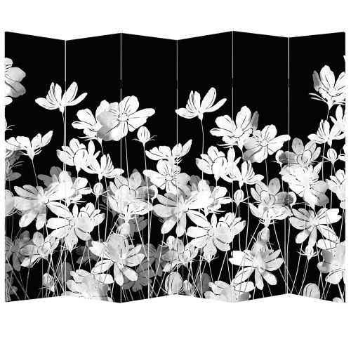 P0711 Decorative Screen Room divider Jentle white flowers on black background (3,4,5 or 6 panels)