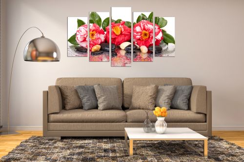 Zen canvas art composition with gerberas and stones