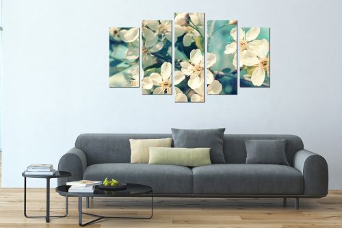 Canvas wall art set for living room with blooming branch