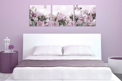 Картина от 3 части за спалня нежни лилави рози спалня