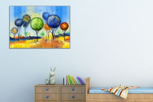Canvas wall art set for kids room abstract treesing reproduction purple orange blue