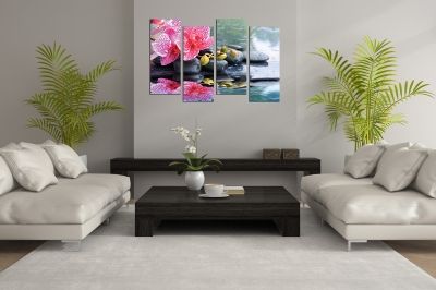 Картина със спа камъни, вода и  орхидея