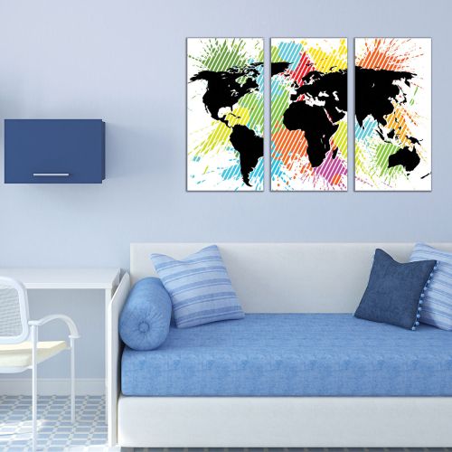 Canvas wall art set of 3 pieces world map for kid room