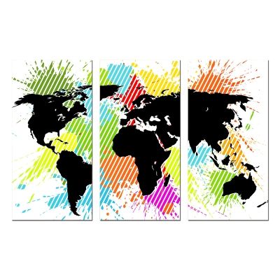 0729 Картина пано от 3 части Абстрактна цветна карта на света
