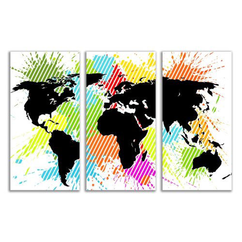 0729 Wall art decoration (set of 3 pieces) Abstract color map of the world