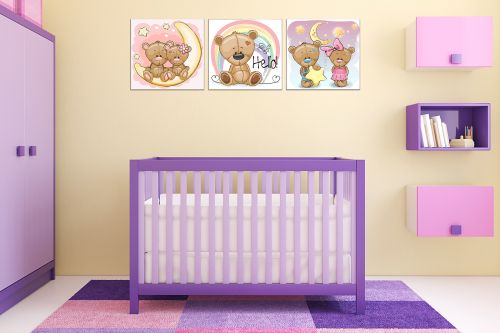 canvas set 3 pieces kid room girl with sweet bears