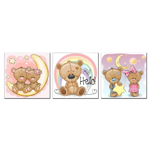 Sweet baers canvas art for kids room girl