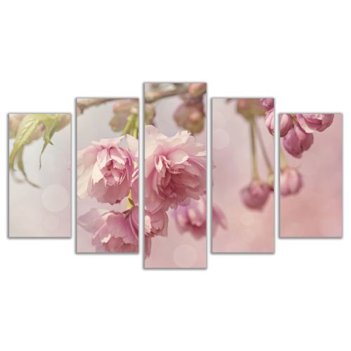 0477 Wall art decoration (set of 5 pieces) Pink cherry blossom tree