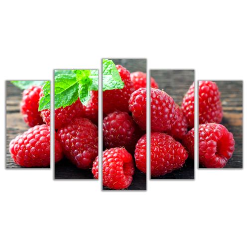 0497 Wall art decoration (set of 5 pieces) Raspberries