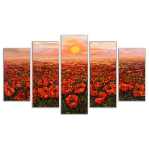 0504 Wall art decoration (set of 5 pieces) Landscape with fild of poppies