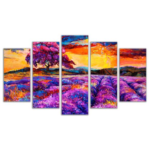 0506 Wall art decoration (set of 5 pieces) Landscape in purple