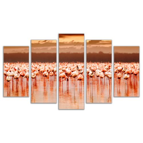 0530 Wall art decoration (set of 5 pieces) Flamingos on sunset