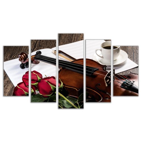 0551 Wall art decoration (set of 5 pieces) Romantic composition with roses and violin