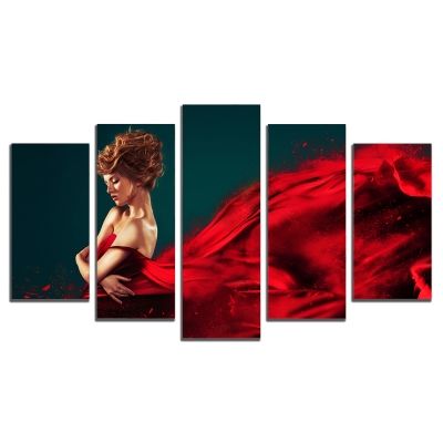 0562 Картина-пано от 5 части Червена рокля