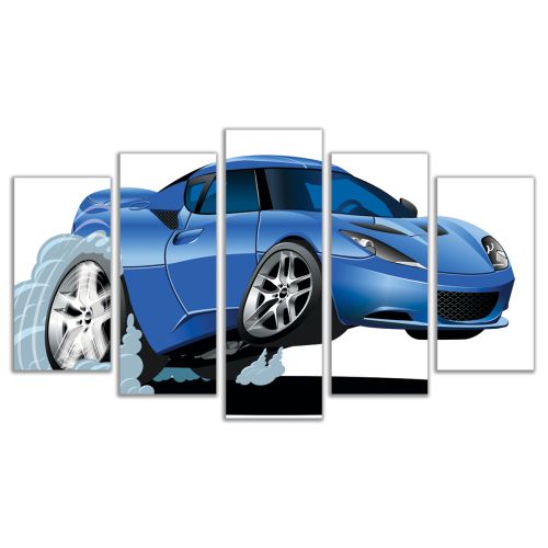 0573 Wall art decoration (set of 5 pieces) Blue car