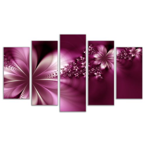 0627 Wall art decoration (set of 5 pieces) Abstract flowers in purple