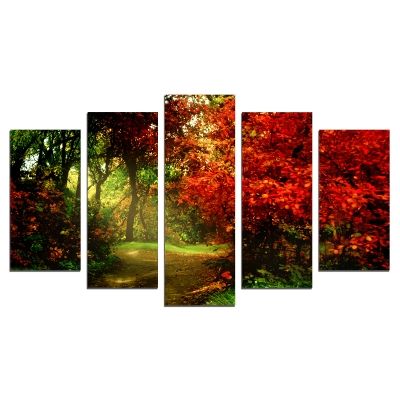 0653 Картина-пано от 5 части Цветен горски пейзаж
