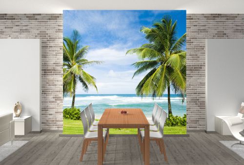 T0661 Wallpaper Beautiful beach with palms