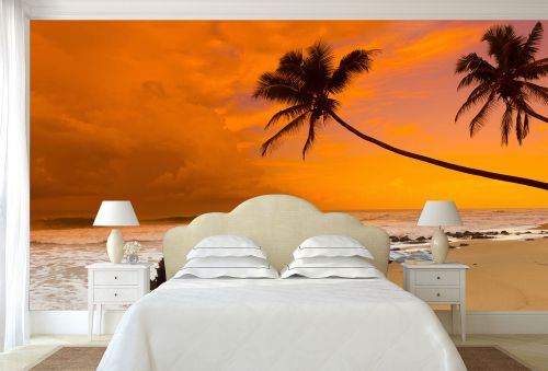 T0679 Wallpaper Sea sunset with palms