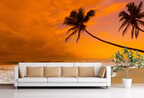 T0679 Wallpaper Sea sunset with palms