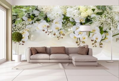 Фототапет за спа салон с нежни бели 3д орхидеи