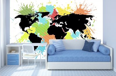 Фототапет за тинейджърска стая Абстрактна цветна карта на света