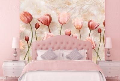 3d фототапет за спалня в розово