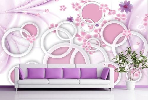 T9005 Wallpaper 3D Abstract flowers and circles