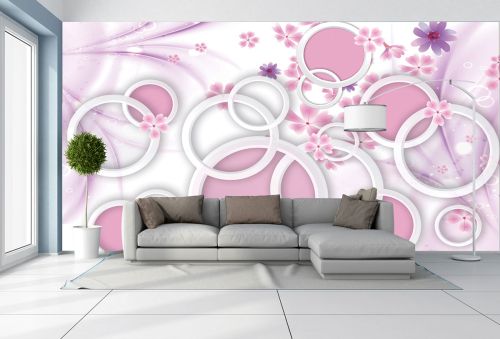 T9005 Wallpaper 3D Abstract flowers and circles