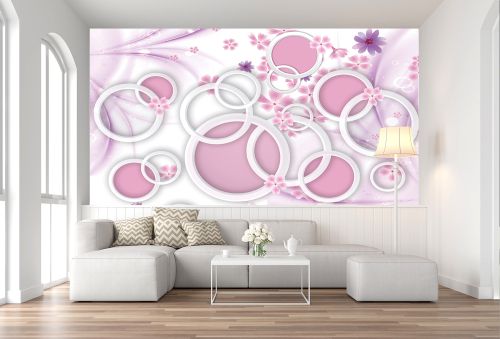 T9005 Wallpaper 3D Abstract flowers and circles