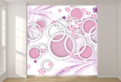 T9005 Wallpaper 3D Abstract flowers and circles