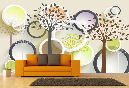 T9009 Wallpaper 3D Abstract trees and circles