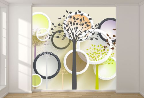 T9009 Wallpaper 3D Abstract trees and circles