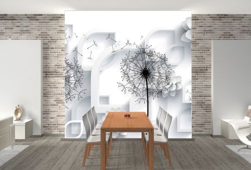 T9010 Wallpaper 3D Dandelions - white and black