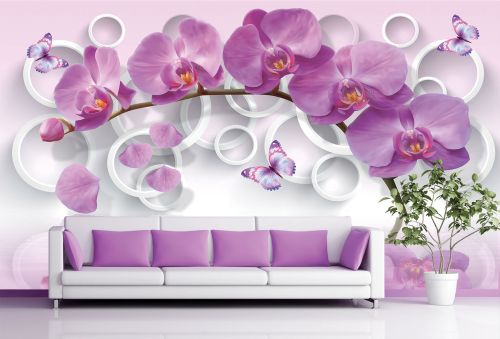 T9013 Wallpaper 3D Purple orchids