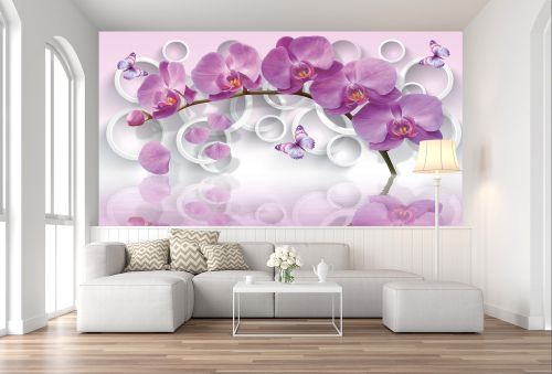 T9013 Wallpaper 3D Purple orchids