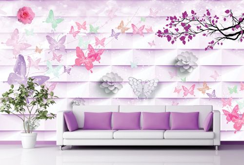 T9015 Wallpaper Butterflies and flowers