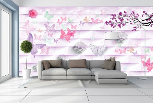 T9015 Wallpaper Butterflies and flowers