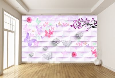 T9015 Wallpaper Butterflies and flowers