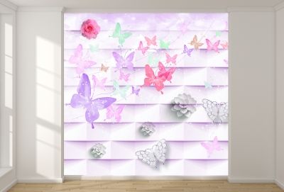 T9015 Wallpaper Butterflies and flowers