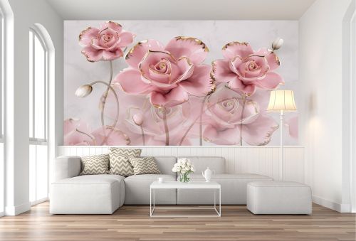 T9020 Wallpaper 3D Flowers in pink and gold