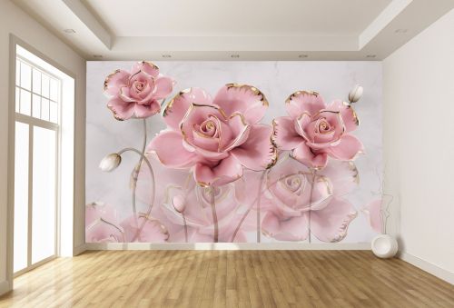 T9020 Wallpaper 3D Flowers in pink and gold