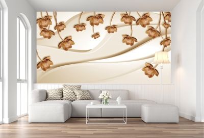 T9021 Wallpaper 3D Flowers in brown